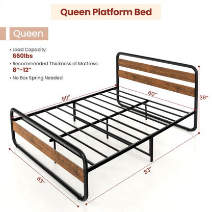 Rustic Metal Platform Bed Frame with Headboard and Footboard – Full & Queen Size