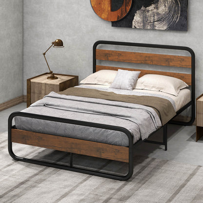 Rustic Metal Platform Bed Frame with Headboard and Footboard – Full & Queen Size