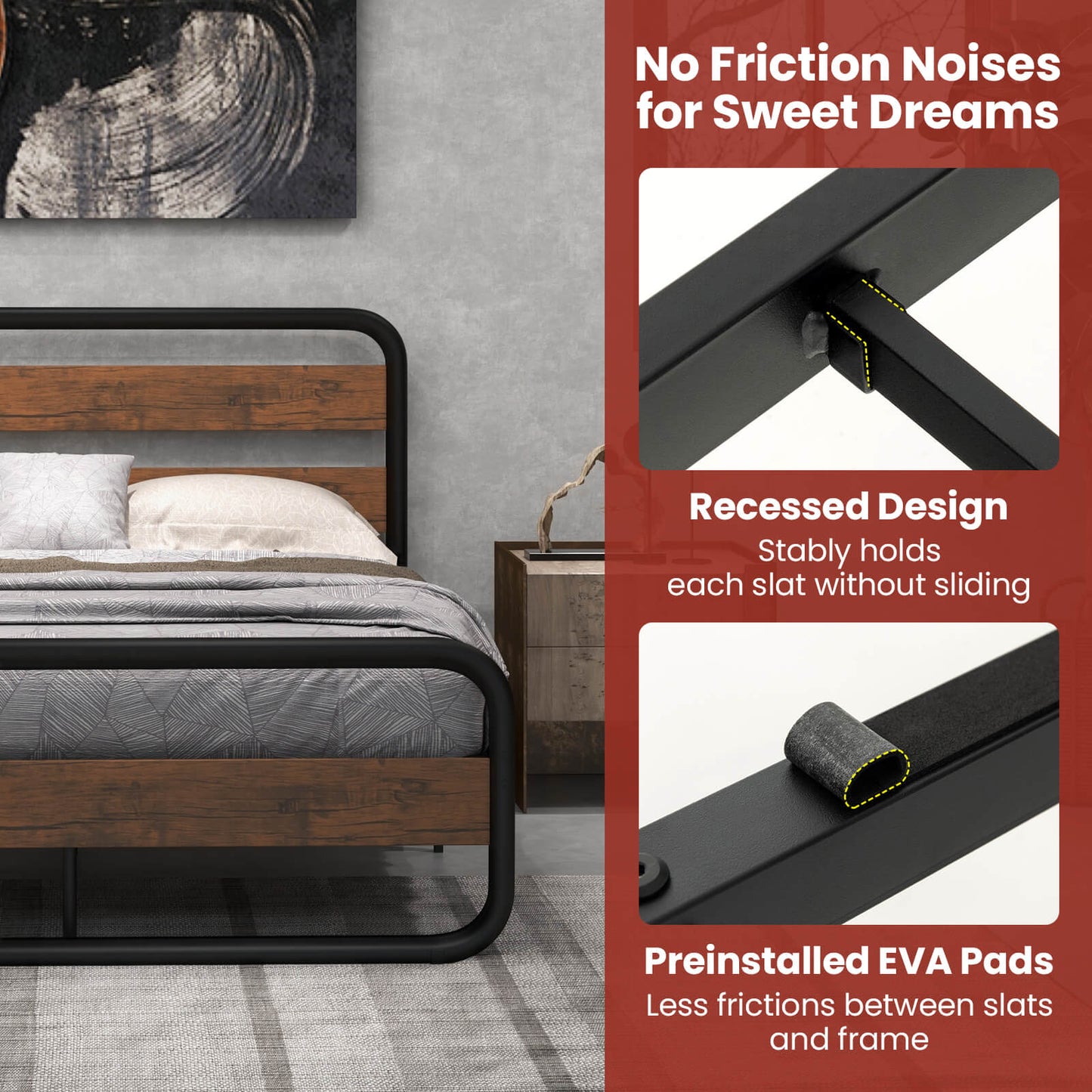 Rustic Metal Platform Bed Frame with Headboard and Footboard – Full & Queen Size