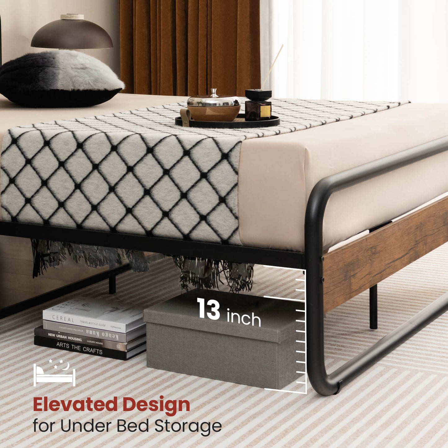 Rustic Metal Platform Bed Frame with Headboard and Footboard – Full & Queen Size