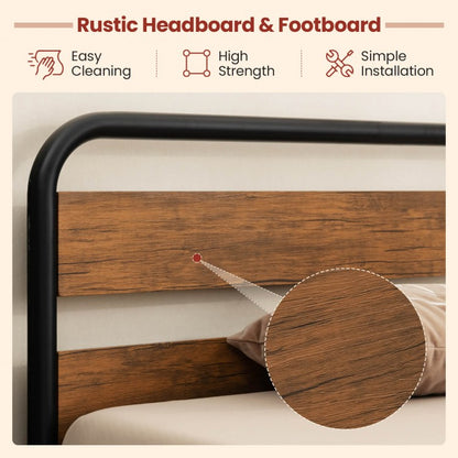 Rustic Metal Platform Bed Frame with Headboard and Footboard – Full & Queen Size