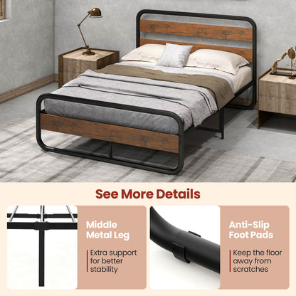Rustic Metal Platform Bed Frame with Headboard and Footboard – Full & Queen Size