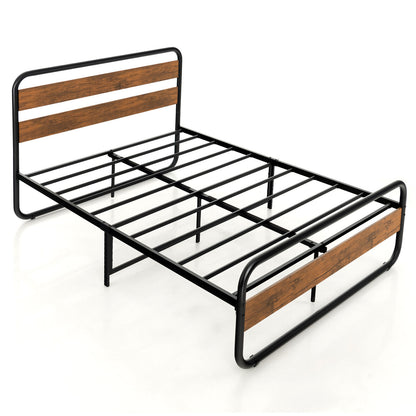 Rustic Metal Platform Bed Frame with Headboard and Footboard – Full & Queen Size