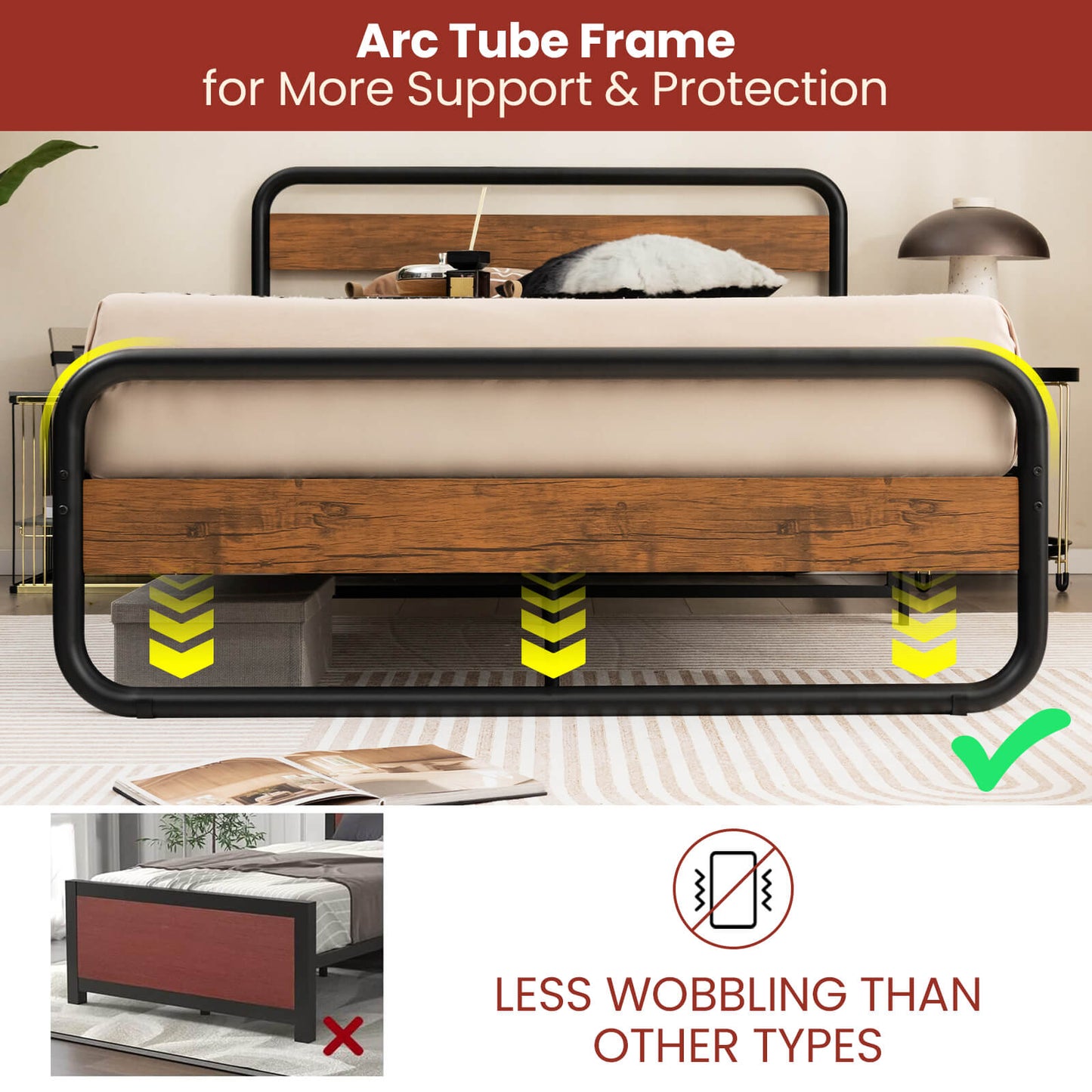 Rustic Metal Platform Bed Frame with Headboard and Footboard – Full & Queen Size