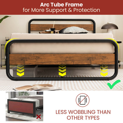 Rustic Metal Platform Bed Frame with Headboard and Footboard – Full & Queen Size