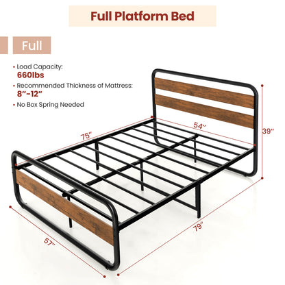 Rustic Metal Platform Bed Frame with Headboard and Footboard – Full & Queen Size