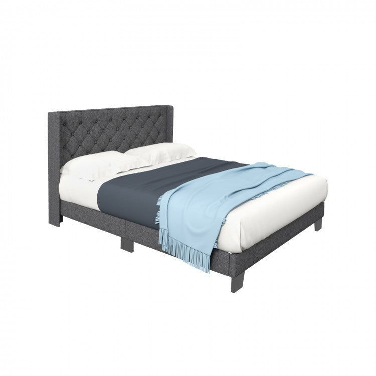 Upholstered Platform Bed with Button Tufted Headboard – Available in Twin, Full, and Queen Sizes
