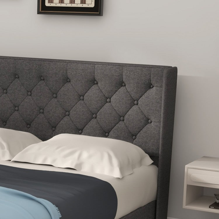 Upholstered Platform Bed with Button Tufted Headboard – Available in Twin, Full, and Queen Sizes