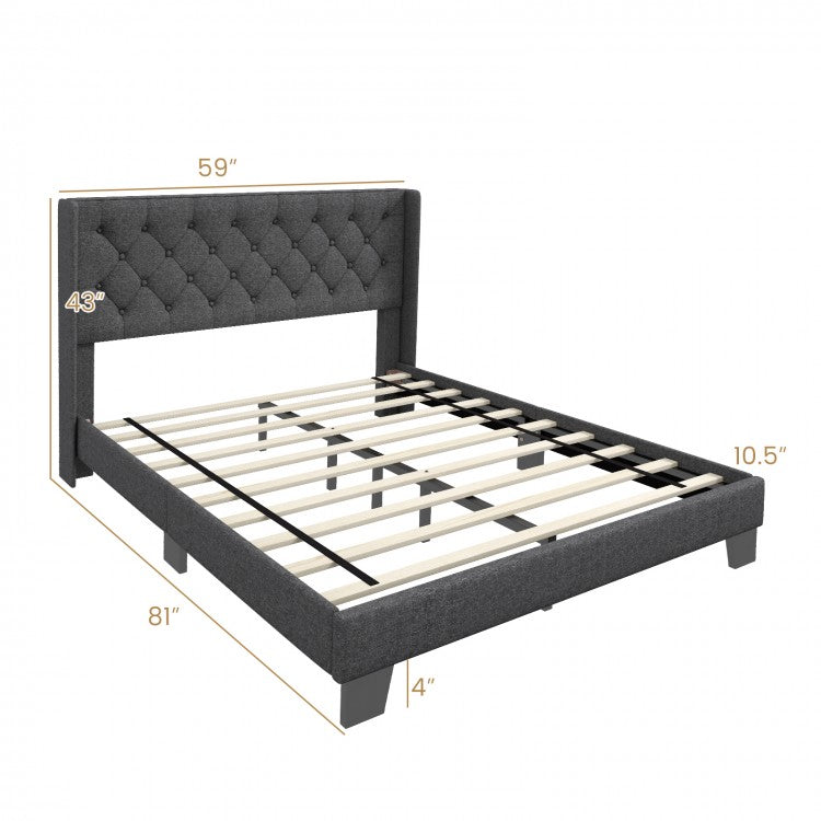 Upholstered Platform Bed with Button Tufted Headboard – Available in Twin, Full, and Queen Sizes