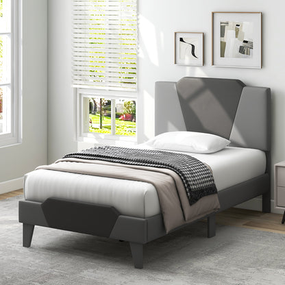 Modern Velvet Upholstered Bed Frame with High Headboard – Twin Size