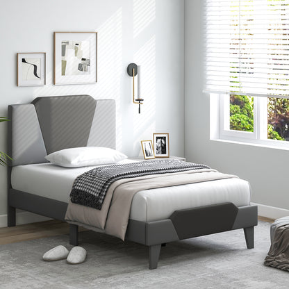 Modern Velvet Upholstered Bed Frame with High Headboard – Twin Size