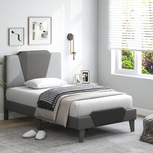 Modern Velvet Upholstered Bed Frame with High Headboard – Twin Size