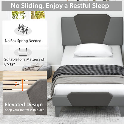 Modern Velvet Upholstered Bed Frame with High Headboard – Twin Size