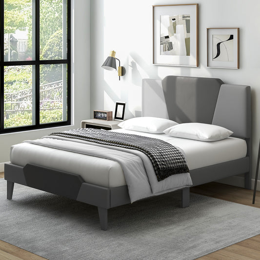 Modern Velvet Upholstered Bed Frame with High Headboard – Full Size