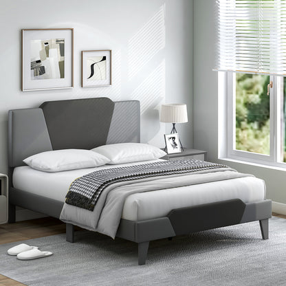 Modern Velvet Upholstered Bed Frame with High Headboard – Full Size