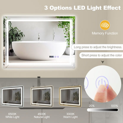 Smart LED Bathroom Mirror with Anti-Fog, Memory Function, and Adjustable Lighting