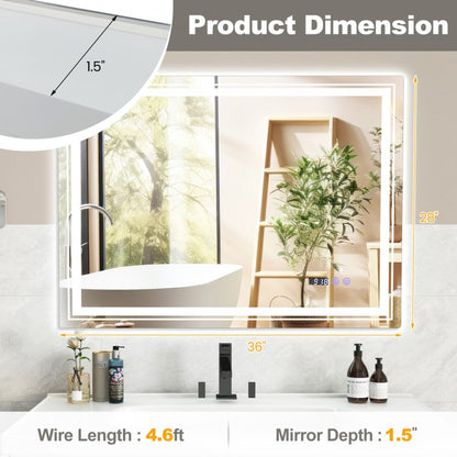Smart LED Bathroom Mirror with Anti-Fog, Memory Function, and Adjustable Lighting