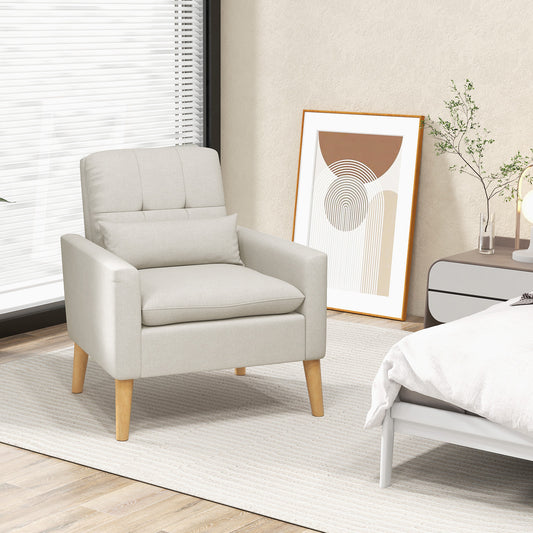 Ergonomic Accent Chair with Lumbar Pillow, Rubber Wood Legs, and Padded Cushions – Beige