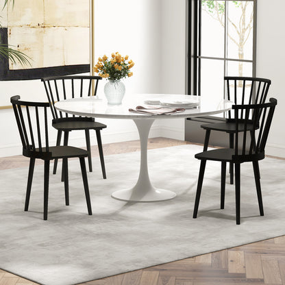 Set of 2 Windsor Dining Chairs with Spindle Back and Rubber Wood Frame - Black Finish
