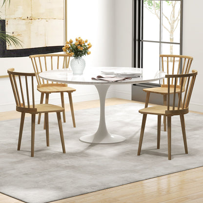 Set of 2 Windsor Dining Chairs with Spindle Back and Rubber Wood Frame - Natural Finish