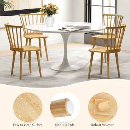 Set of 2 Windsor Dining Chairs with Spindle Back and Rubber Wood Frame - Natural Finish