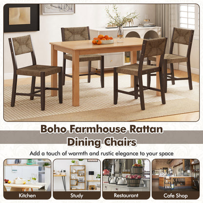 Boho Farmhouse Wooden Dining Chairs with Ergonomic Backrest and Comfortable Seat – Set of 2