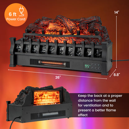 26 Inch Infrared Quartz Electric Fireplace with Pinewood Ember Bed
