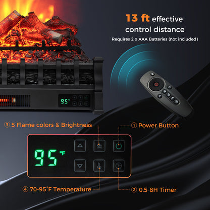 26 Inch Electric Fireplace Heater with Remote & Realistic Lemonwood Ember Bed