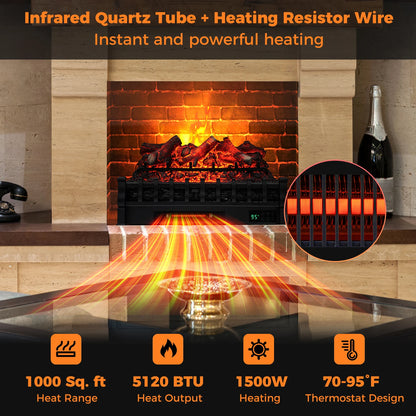 26 Inch Electric Fireplace Heater with Remote & Realistic Lemonwood Ember Bed