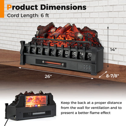 26 Inch Electric Fireplace Heater with Remote & Realistic Lemonwood Ember Bed
