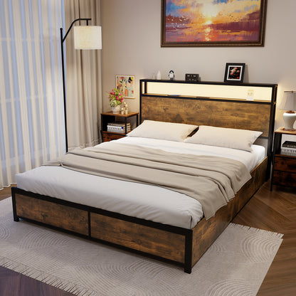Smart LED Light Bed Frame with Storage Drawers - Queen Size