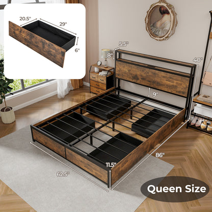 Smart LED Light Bed Frame with Storage Drawers - Queen Size