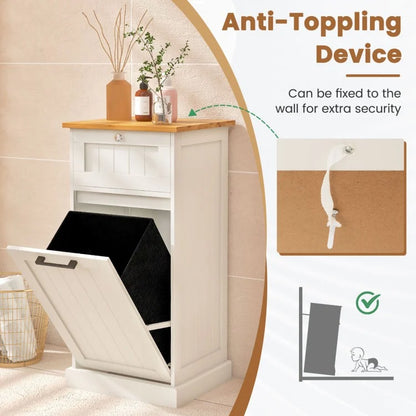 Multi Function Bamboo Laundry Cabinet with Tilt-Out Hamper and Storage Drawer