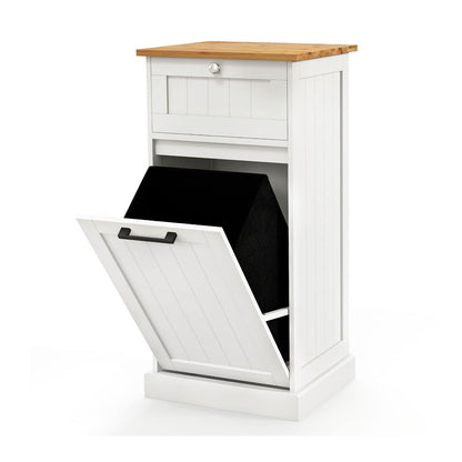 Multi Function Bamboo Laundry Cabinet with Tilt-Out Hamper and Storage Drawer