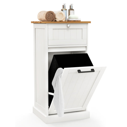 Multi Function Bamboo Laundry Cabinet with Tilt-Out Hamper and Storage Drawer