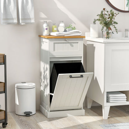 Multi Function Bamboo Laundry Cabinet with Tilt-Out Hamper and Storage Drawer