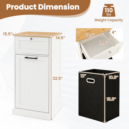 Multi Function Bamboo Laundry Cabinet with Tilt-Out Hamper and Storage Drawer