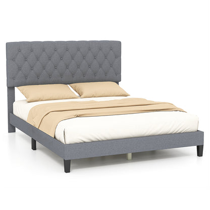 Elegant Queen Size Upholstered Platform Bed with Tufted Headboard in Grey