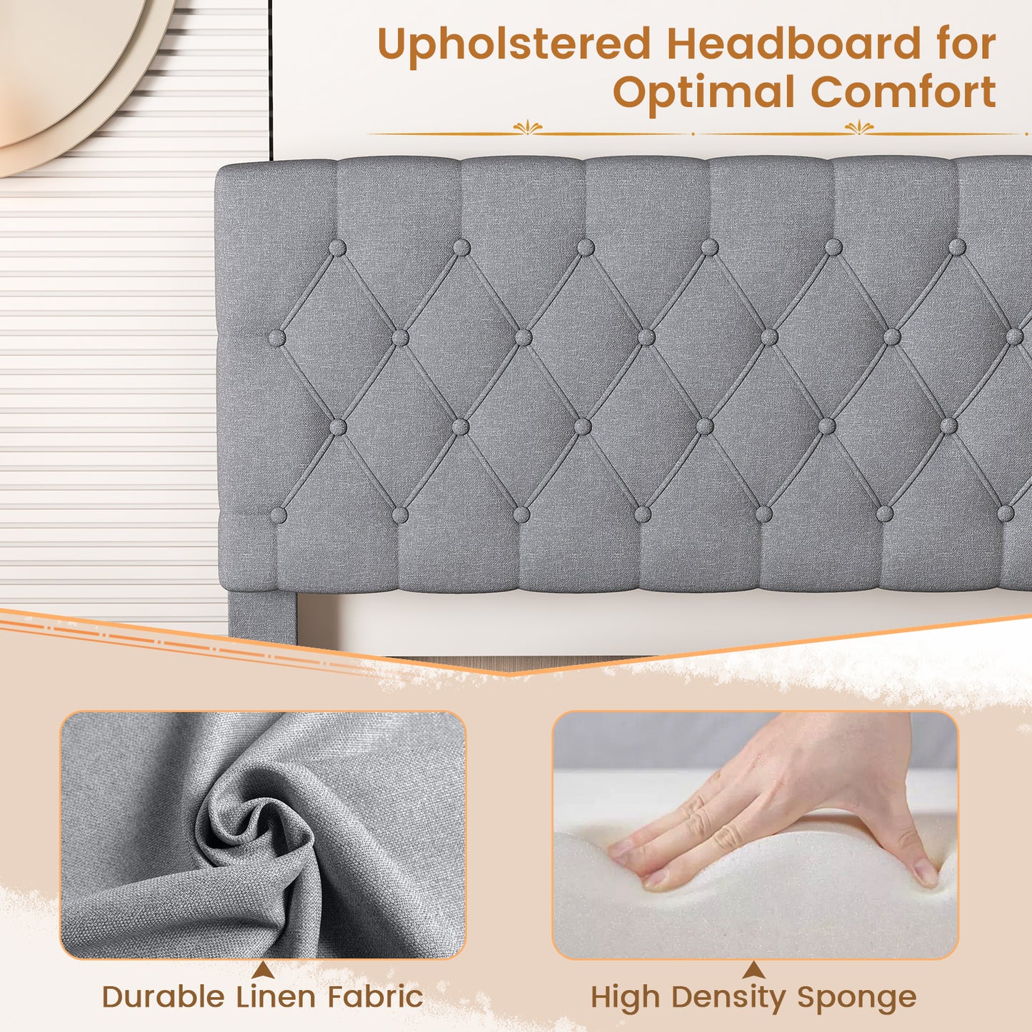 Elegant Queen Size Upholstered Platform Bed with Tufted Headboard in Grey