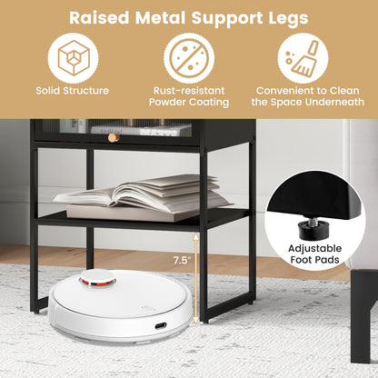 Nightstand with Flip Up Door and Storage Shelf in Black