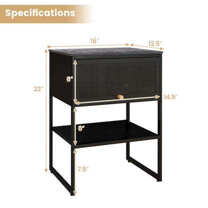 Nightstand with Flip Up Door and Storage Shelf in Black