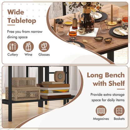 Rustic 4 Piece Dining Table Set with Bench and Two Chairs for Kitchen or Dining Room, Brown