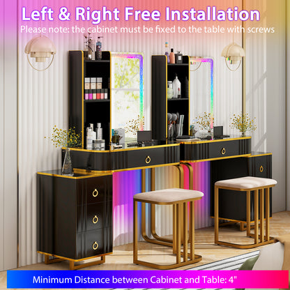 Vanity Table Set with RGB LED Mirror, Wireless Charging, Storage Drawers and Stool – Black
