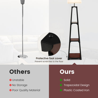 Trapezoidal Floor Lamp with 3 Tier Storage Shelves and Linen Shade