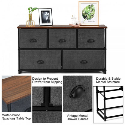 Modern Wood Storage Dresser with Fabric Drawers, Compact Organizer Cabinet – Grey