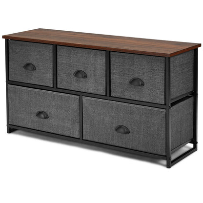 Modern Wood Storage Dresser with Fabric Drawers, Compact Organizer Cabinet – Grey