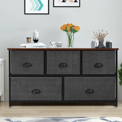 Modern Wood Storage Dresser with Fabric Drawers, Compact Organizer Cabinet – Grey