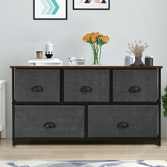 Modern Wood Storage Dresser with Fabric Drawers, Compact Organizer Cabinet – Grey