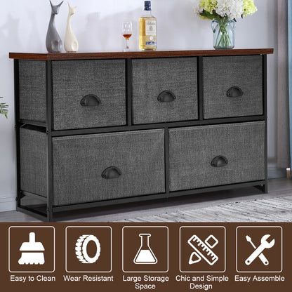 Modern Wood Storage Dresser with Fabric Drawers, Compact Organizer Cabinet – Grey