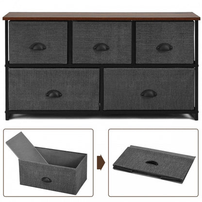 Modern Wood Storage Dresser with Fabric Drawers, Compact Organizer Cabinet – Grey